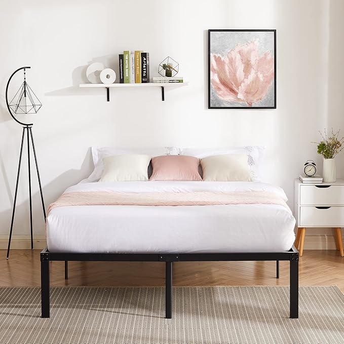 VECELO 16 Inch Full Size Tall Bed Frame Metal Platform,Heavy Duty Steel Slat/Easy Assembly Mattress Foundation/No Box Spring Needed
