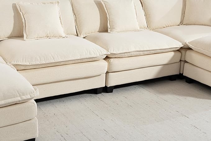 Eafurn 150" Oversized Modular Sectional Sofa with Movable Ottomans, 6 Seat Modern Corduroy Sofa Set, Convertible U/L Shaped Corner Couch for Living Room Apartment