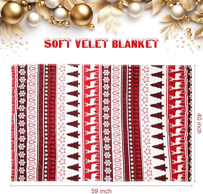 Buryeah 12 Pack 59" x 40" Christmas Fleece Blankets Bulk for Homeless Winter Warm Flannel Soft Cozy Throw Blankets Printed Snowflake Deer Snowman for Home Bedding Couch Chair Gift(Classic Style)