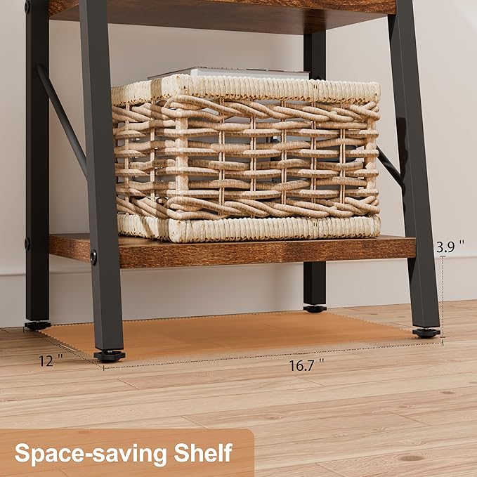 Shintenchi 5 Tier Ladder Shelf, Freestanding Corner Storage Shelves with Adjustable Feet and Anti-Falling Kit, Industrial Bookcase for Living Room, Bedroom, and Home Office, Rustic Brown