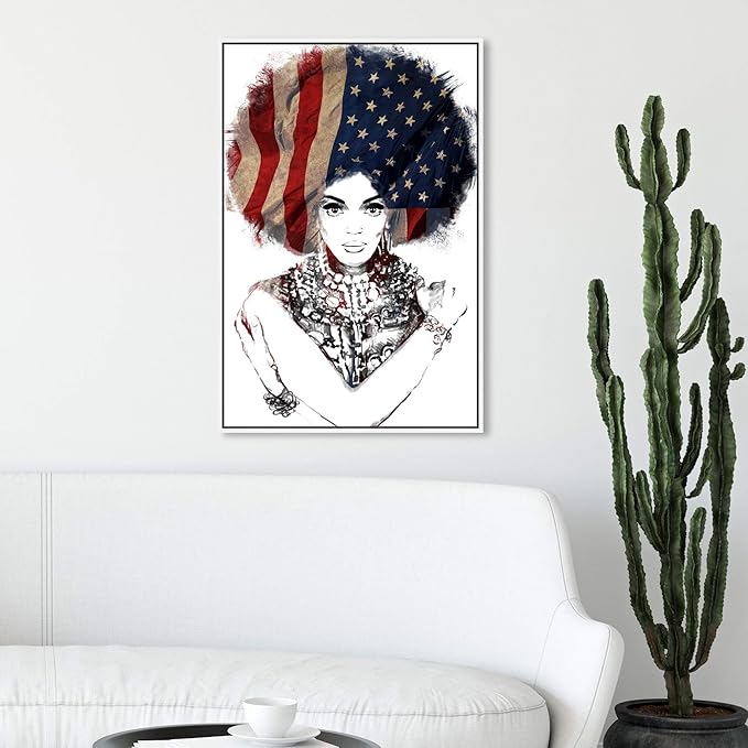 The Oliver Gal Artist Co. People Framed Wall Art Canvas Prints 'New American Woman' Portraits Home Décor, 20" x 30", White, Black