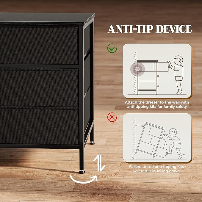 Huuger 63 Inch Dresser for Bedroom, Long Dresser with 10 Fabric Drawers, TV Stand for 55, 65, 70 Inch TV, Toy Storage Organizer for Closet, Black