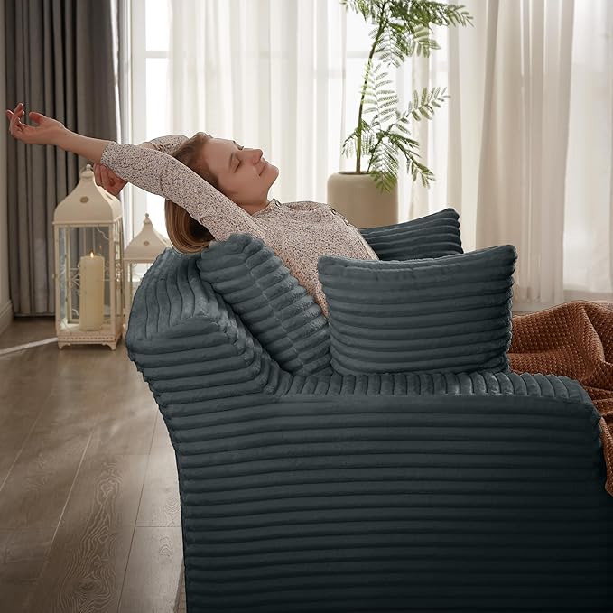 49.2" Oversized Chaise Lounge Daybed Plush Corduroy Upholstered Boneless Memory Foam Cloud Couch Sofabed, Lazy Lounger Chairs with Deep Seat, No Assembly Required Cloud Comfy Couches for Living Room