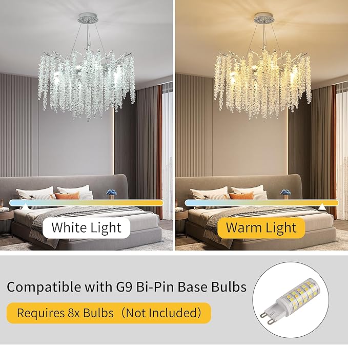 Modern Crystal Tree Branch Chandelier, Chrome Round Art Deco Raindrop Lighting Fixture for Dining Room Bedroom Foyer 6 Lights D18''