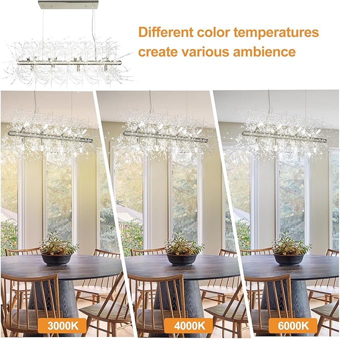 Depuley 35.4" Modern Silver Crystal Firework Chandelier, 12-Light Crystal Light Fixture Hanging, Linear Dandelion Chandelier, Sputnik Ceiling Pendant Light Fixtures for Dining Room(G9 Bulbs Included)