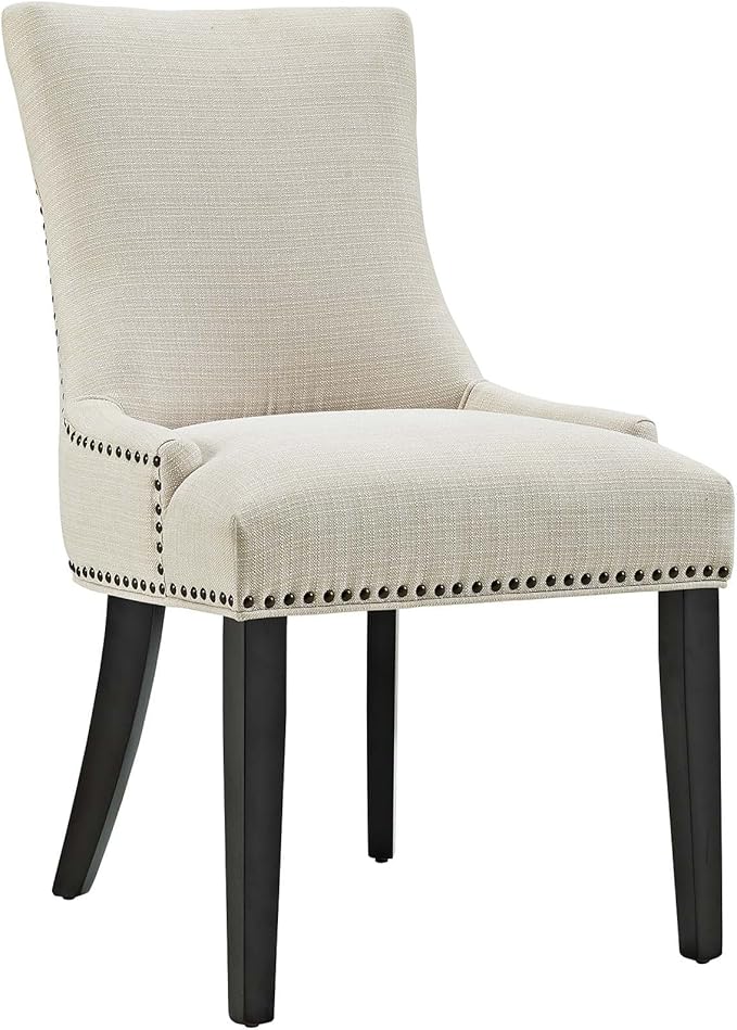 Modway Marquis Modern Upholstered Fabric Dining Chair with Nailhead Trim in Beige