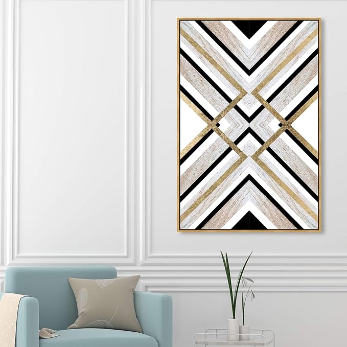 The Oliver Gal Artist Co. Abstract Framed Wall Art Canvas Prints 'Earthy Lux' Geometric Home Décor, 36" x 54", Brown, Gold