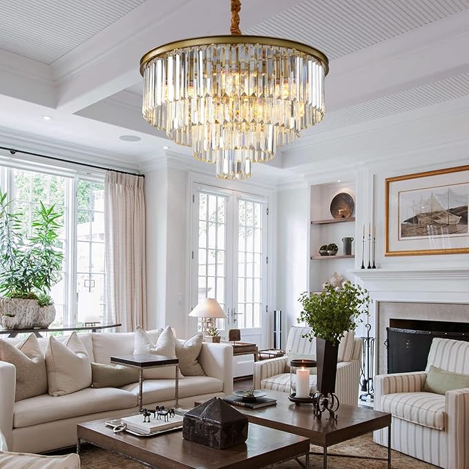 Gold Modern Crystal Chandelier Lighting K9 Round Chandelier Hanging Ceiling Light Fixture 4-Tier Contemporary Pendant Light for Dining Room Living Room Bedroom