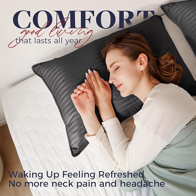 Basic Beyond Bed Pillows Standard Size Set of 4 - Down Alternative Pillows for Sleeping, Soft 20 x 26 Inches 4 Pack Standard Pillows for Back, Stomach or Side Sleepers, Black