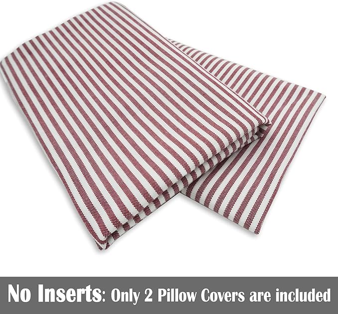 CARRIE HOME Red Striped Pillow Covers 18x18 Set of 2 Red and White Farmhouse Pillows for Sofa Bedroom and Chair