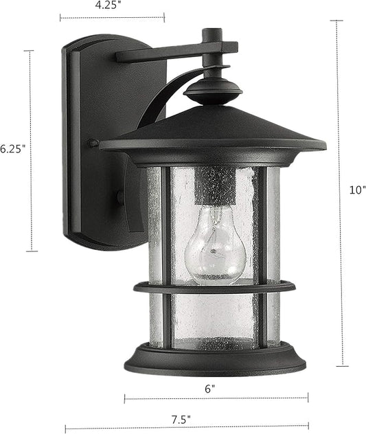 MICSIU 100W Max Modern Industrial Outdoor Sconce Lantern, 10 Inch Textured Black Metal Exterior Wall Light with Clear Seedy Glass, Anti-Rust Outside Lighting for Entryway, Garage, or Bathroom