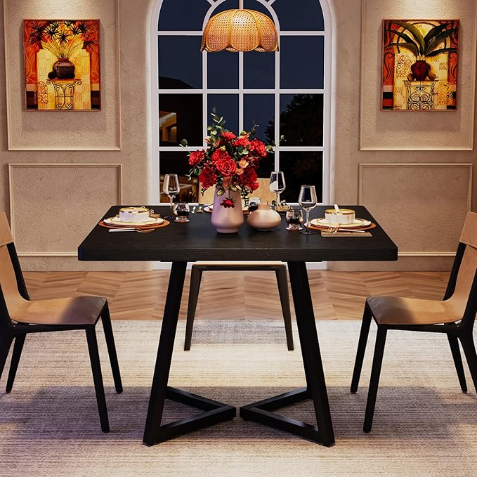 Tribesigns Square Dining Table, 31.5" Industrial Dinner Table with Metal Base, Kitchen Table for Dining Room, Small Space, Apartment, Black (2pcs)