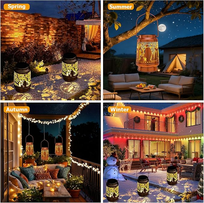 Penguin Birthday Gifts for Women Mom Grandma, Solar Lanterns Outdoor Waterproof Garden Decor Hanging Lantern Lights, Metal LED Decorative Gardening Light for Patio Yard Lawn Porch