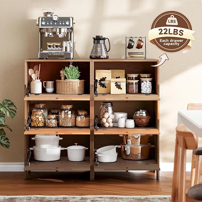 Sebastack Sideboard, Buffet Storage Cabinet with 3 Drawers, Easy Assembly Coffee Bar Cabinet, Wood Buffet Table for Kitchen, Dining Room, Bathroom, Office, Hallway, Three color comb (1 pcs)
