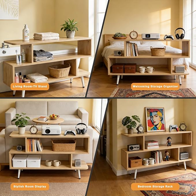 Lightdot TV Stand for TVs up to 45'', Modern Entertainment Center with 3 Open Storage Shelf, Sturdy Media Console Table for Living Room/Entrance/Sofa Cabinet, Large Capacity, Easy Installation-Walnut