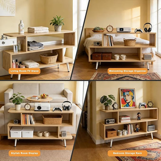 Lightdot TV Stand for TVs up to 45'', Modern Entertainment Center with 3 Open Storage Shelf, Sturdy Media Console Table for Living Room/Entrance/Sofa Cabinet, Large Capacity, Easy Installation-Walnut
