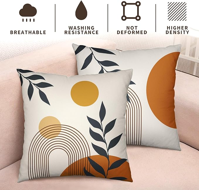 Abstract Boho Pillow Covers 24x24 Set of 2 Modern Geometric Leaf Pillow Cases Minimalist Line Art Farmhouse Decorative Pillowcase Bohemian Outdoor Square Cushion Cases for Home Couch Sofa