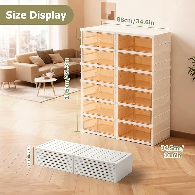 SAYMA Collapsible Shoe Rack Organizer Foldable Shoe Shelves, Large Plastic Folding Shoe Rack with Door, Easy Assembly Shoe Cabinet for Entryway (2 x 6 Tiers-12 Pairs)