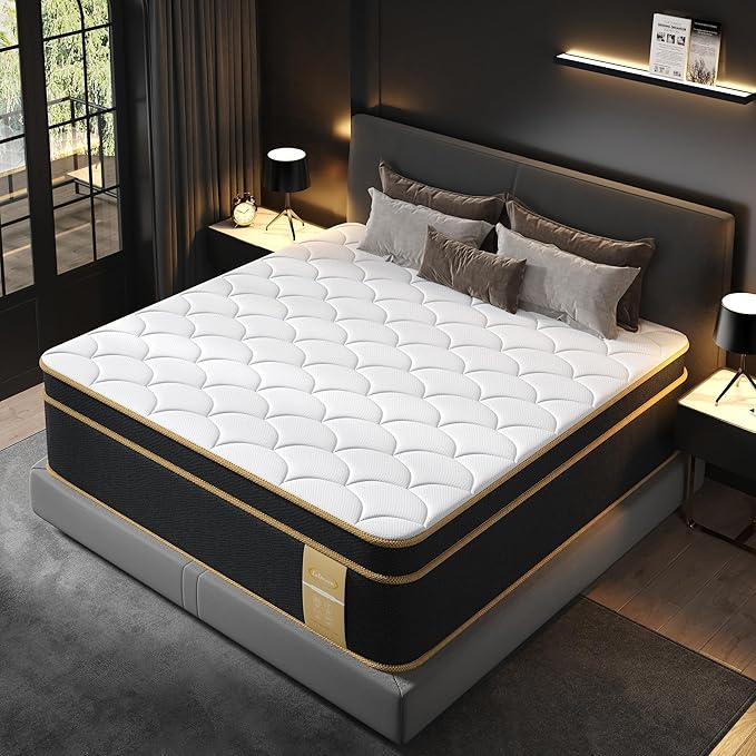 King Size Mattress [New Version], 16 Inch Gel Memory Foam Hybrid Mattress King Bed in a Box, Pressure & Pain Relief, CertiPUR-US, Medium Feel, Individual Pocket Spring, Edge Support