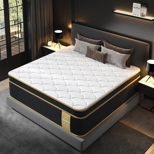 King Size Mattress [New Version], 16 Inch Gel Memory Foam Hybrid Mattress King Bed in a Box, Pressure & Pain Relief, CertiPUR-US, Medium Feel, Individual Pocket Spring, Edge Support
