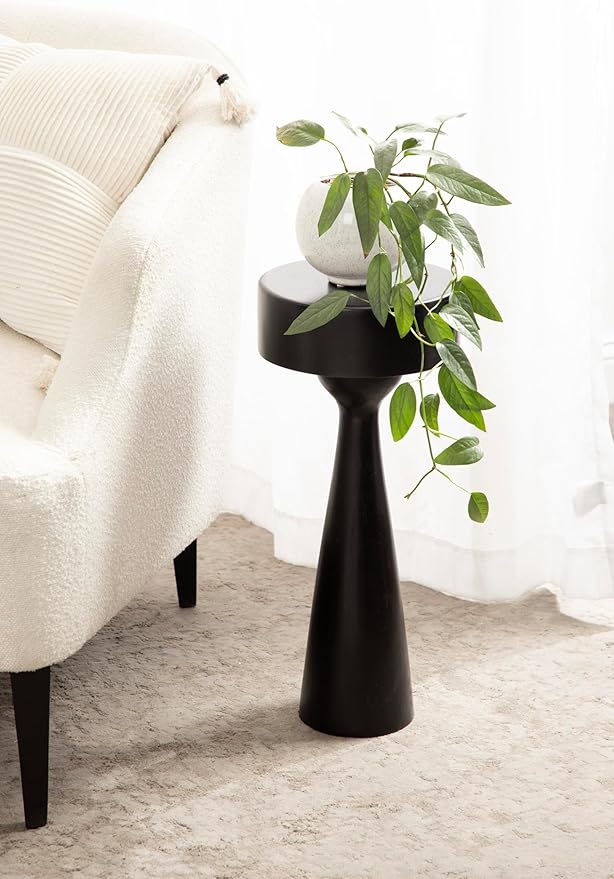 Kate and Laurel Solbrett Modern Sophisticated Round Drink Table; 10 x 10 x 22; Black; Contemporary Sculptural Bedroom Nightstand with Unique Pedestal Table Design for Use as Indoor Plant Stand