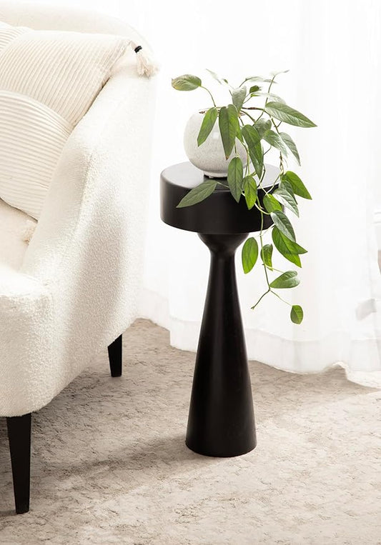 Kate and Laurel Solbrett Modern Sophisticated Round Drink Table; 10 x 10 x 22; Black; Contemporary Sculptural Bedroom Nightstand with Unique Pedestal Table Design for Use as Indoor Plant Stand