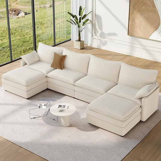 Vesgantti 135" U Shaped Modular Sectional Sofa, Oversized Cloud Couch with Ottoman Deep Seat Chenille Cloud Sofa, Large Sectional Couches Set for Living Room, Bedroom and Apartment, Blue | Sink-in Comfort, Height Adjustable, Easy Rearrangement, Extra-d...