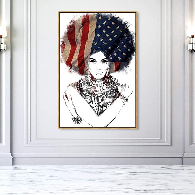 The Oliver Gal Artist Co. People Framed Wall Art Canvas Prints 'New American Woman' Portraits Home Décor, 36"" x 54"", White, Black