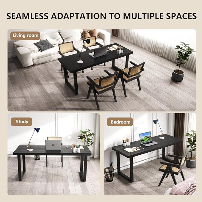Modern Solid Wood Dining Table with Metal Base Stylish Durable Dining Room Table in Black Multiple Sizes Home Use Office Desk (Respectful Black, 47in)