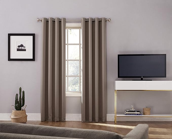 Sun Zero Nordic 2-Pack Theater Grade Noise Reducing Extreme 100% Blackout Grommet Curtain Panel Pair, 52" x 96, Mushroom Brown