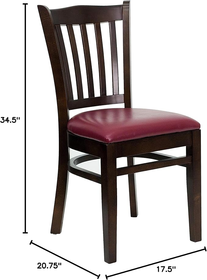Flash Furniture 2 Pk. HERCULES Series Vertical Slat Back Walnut Wood Restaurant Chair - Burgundy Vinyl Seat