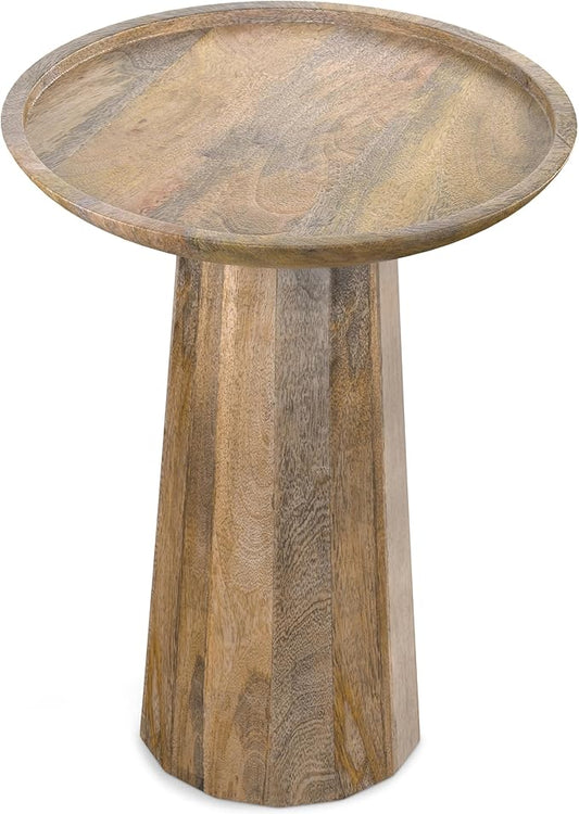 SIMPLIHOME Dayton End Table - 13 inch Wide Solid Mango Wood Round Accent Table in Natural, Handcrafted Contemporary Nightstand or Lamp Stand for Living Room or Bedroom with Textured Finish, Assembled