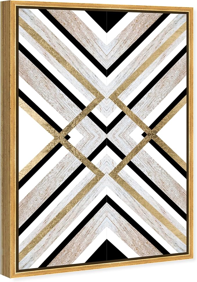 The Oliver Gal Artist Co. Abstract Framed Wall Art Canvas Prints 'Earthy Lux' Geometric Home Décor, 24" x 36", Brown, Gold