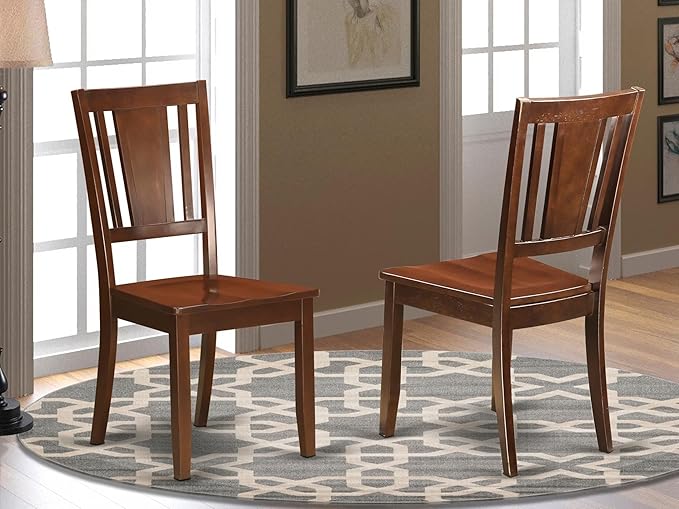 East West Furniture DUC-MAH-W Dudley Dining Room Chairs - Slat Back Wood Seat Chairs, Set of 2, Mahogany