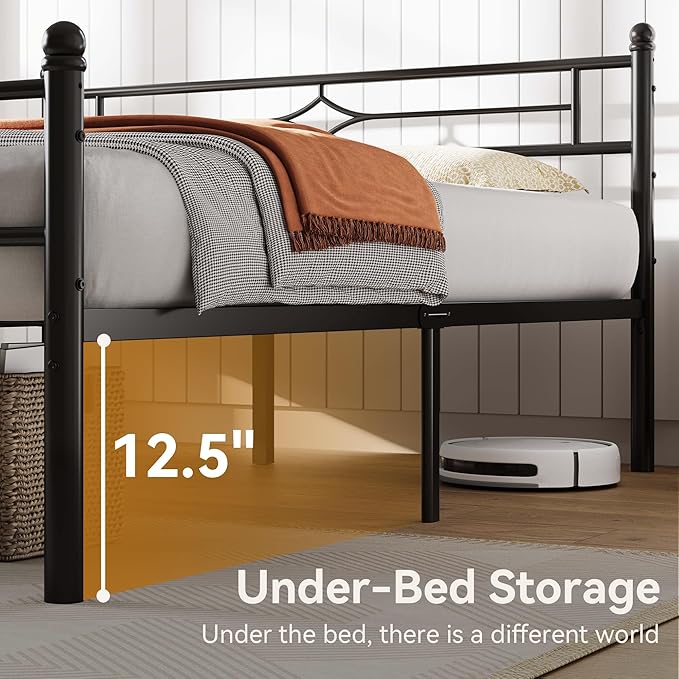 BedsPick Twin Bed Frame, Classic Metal Platform Bed Frame, Mattress Foundation with Steel Slat Support, 12.5'' Under Foundation Storage, No Box Spring Needed/Noise Free/Easy Assembly/Twin Size Black