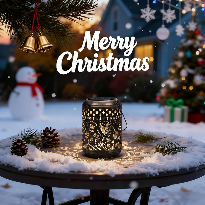 Christmas Outdoor Decor Solar Lanterns Hanging Waterproof, 2Pack Hummingbird Garden Decor Gifts for Women Mom, Solar Lights Metal Fall Decoration Outside for Yard, Patio,Garden,Backyard,Porch