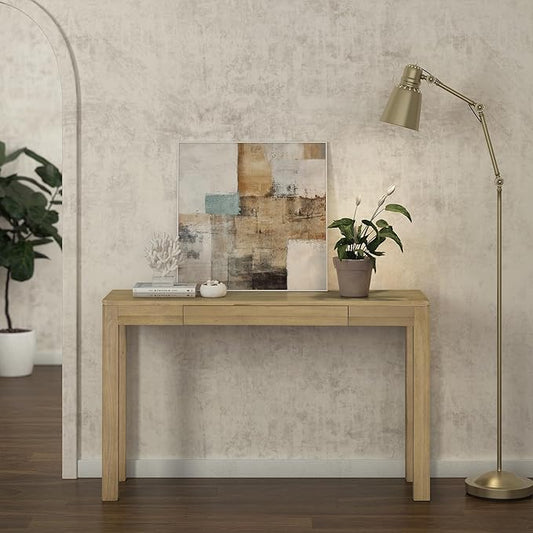 NTC Flow 47-Inch Console Table, Modern Solid Wood Entryway Table with Hidden Drawer, Waterproof & Heat Resistant, Narrow Table for Hallway, Living Room & Foyer, Sand