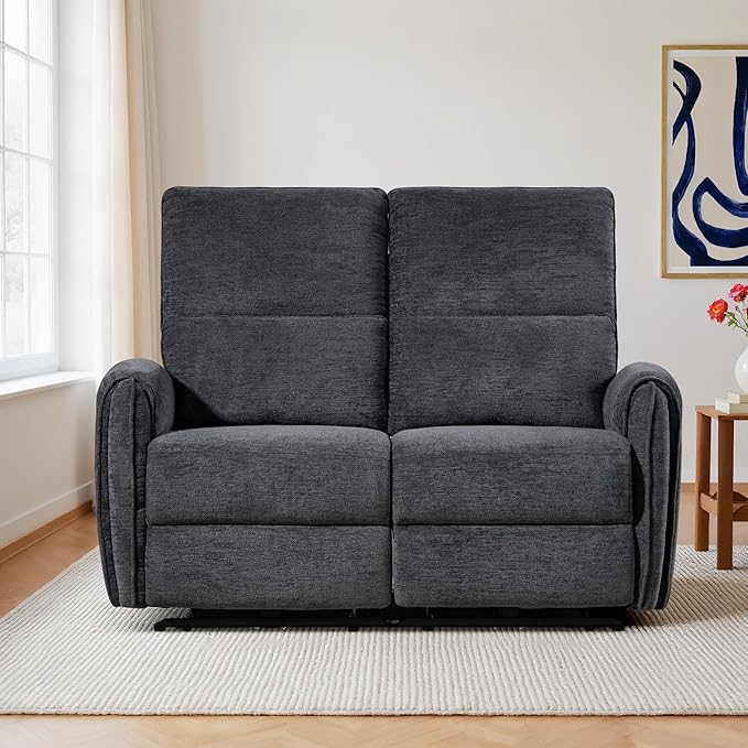 53.5" Zero Wall Hugger Power Reclining Loveseat Sofa with USB & Type-C Ports, Electric Recliner Loveseat with Lumbar Pillows, Small Space Wall Hugger Reclining Couch for Living Room & RV (Dark Grey)