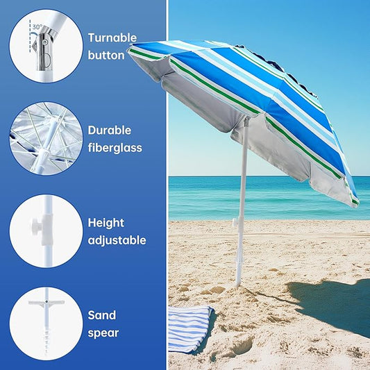 Aohanoi Outdoor Umbrella - Sun Protection, Rain Resistant, Windproof with Manual Open-Close Feature - Ideal for Beach, Camping, and Picnics