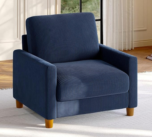 Welzona 35.3" Couches for Living Room, Comfy Blue Couch Single with 22.5" Deeper Seat, Accent Chair Tool-Free Setup, Reading Chair 440lbs Support, Corduroy Couch for Bedroom, Apartment, Office