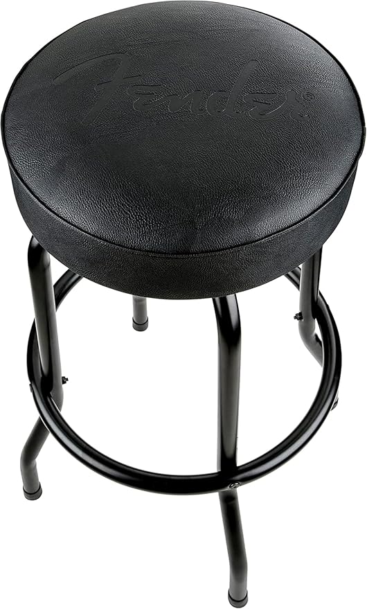 Fender Embossed Black Logo Swivel Barstool, Great Gifts for Dad, with 1 Year Limited Warranty, Simple Assembly, Black/Black, 30"