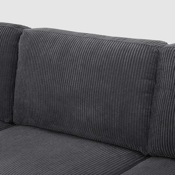 Eafurn L Shaped Modular Sectional Sofa with Left Chaise Lounge, 3 Seater Corner Sectional Couch Corduroy Upholstered Sofa Set w/Thickness Seat Cushions for Living Room Apartment | Wooden Frame, Removable Cushions, pocket spring, Easy Assembly