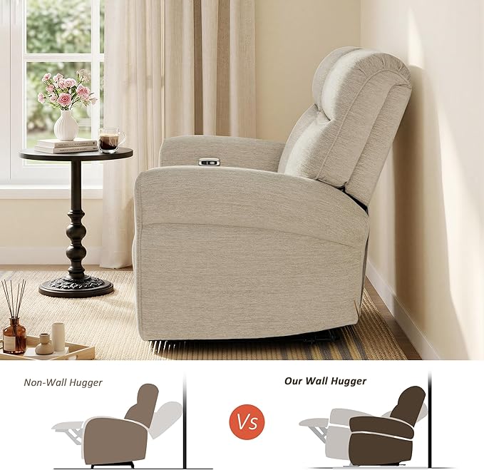 MCombo 64.6" Wall Hugger Power Loveseat Recliner Sofa with USB Ports, Reclining Loveseat for Small Spaces Living Room RV, Fabric PR635M1 (Beige)