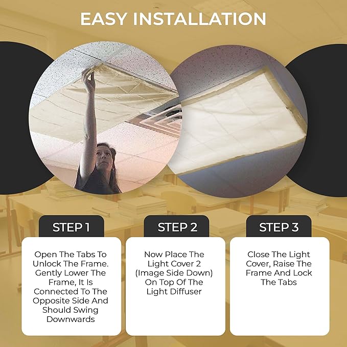 Fluorescent Light Covers for Ceiling Lights - Flicker & Glare Reducing Filters for Ceiling Lights - Overhead Light Covers - Ceiling Shade Filters for Classroom & Office - 48" x 24", Warm Yellow 4 Pack