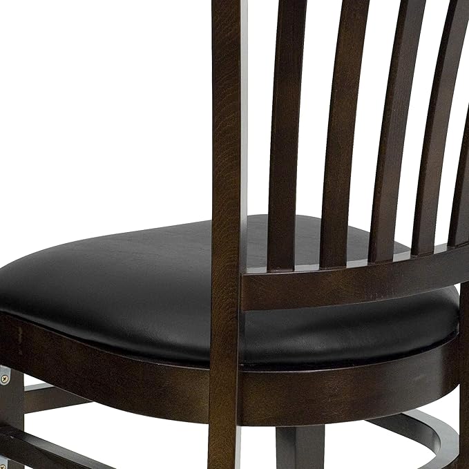 Flash Furniture 2 Pack HERCULES Series Vertical Slat Back Walnut Wood Restaurant Chair - Black Vinyl Seat