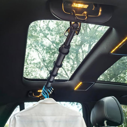 Car Clothes Hanger Bar Adjustable Garment Rack 30''-50'' Heavy-Duty Hanger Rod for Small or Medium Vehicles Travel Closet Black Metal Pole for Auto Clothing Organizers & Storage (Hold up to 120lbs)