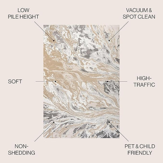 JONATHAN Y Swirl Marbled Beige/Ivory Indoor Area Rug 8X10 ft, Abstract for Living Room, Bedroom, Kitchen, Office, Easy-Cleaning, High Traffic, Pet-Friendly, Non-Shedding SOR203F-8