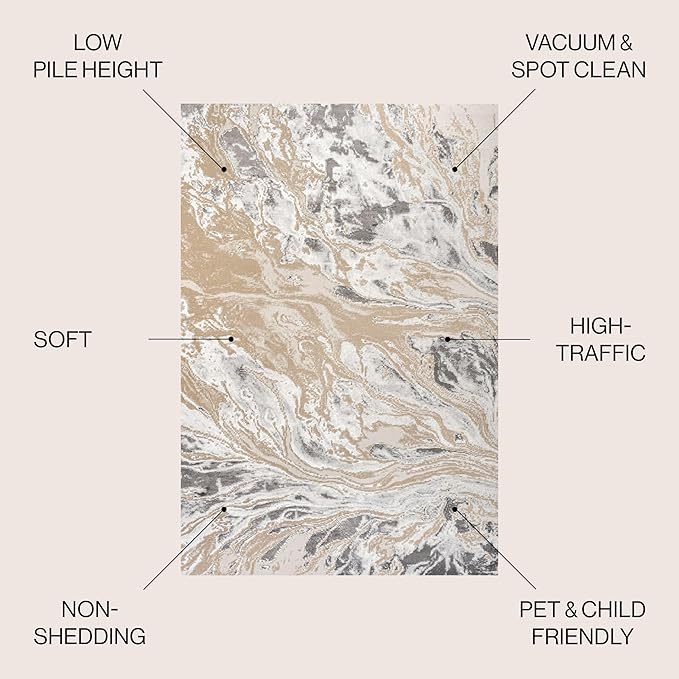 JONATHAN Y Swirl Marbled Beige/Ivory Indoor Area Rug 3X5 ft, Abstract for Living Room, Bedroom, Kitchen, Office, Easy-Cleaning, High Traffic, Pet-Friendly, Non-Shedding SOR203F-3