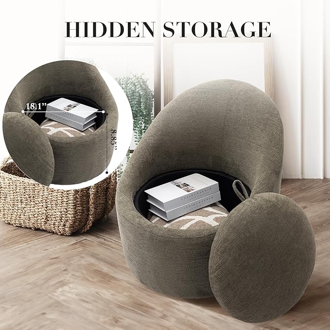 COLAMY Swivel Accent Chair Set of 2, 360° Swivel Round Chair with Hidden Storage, Modern Small Barrel Armchair for Living Room/Bedroom, Green, Textile Material