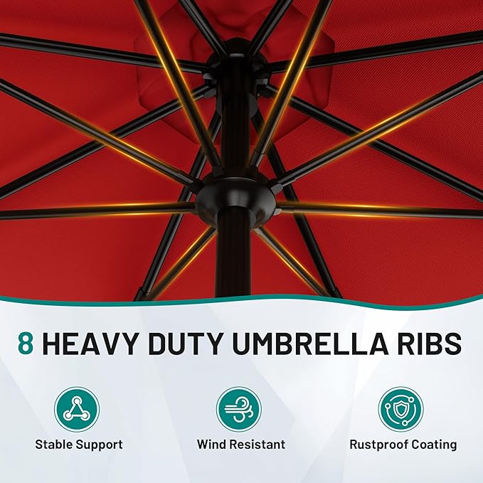 AreShark 9FT Valance Patio Umbrella, Outdoor Table Umbrella with Tilt and Crank, Outdoor Market Umbrellas W/ 8 Sturdy Ribs UV Protection for Garden, Deck, Backyard and Pool, Red